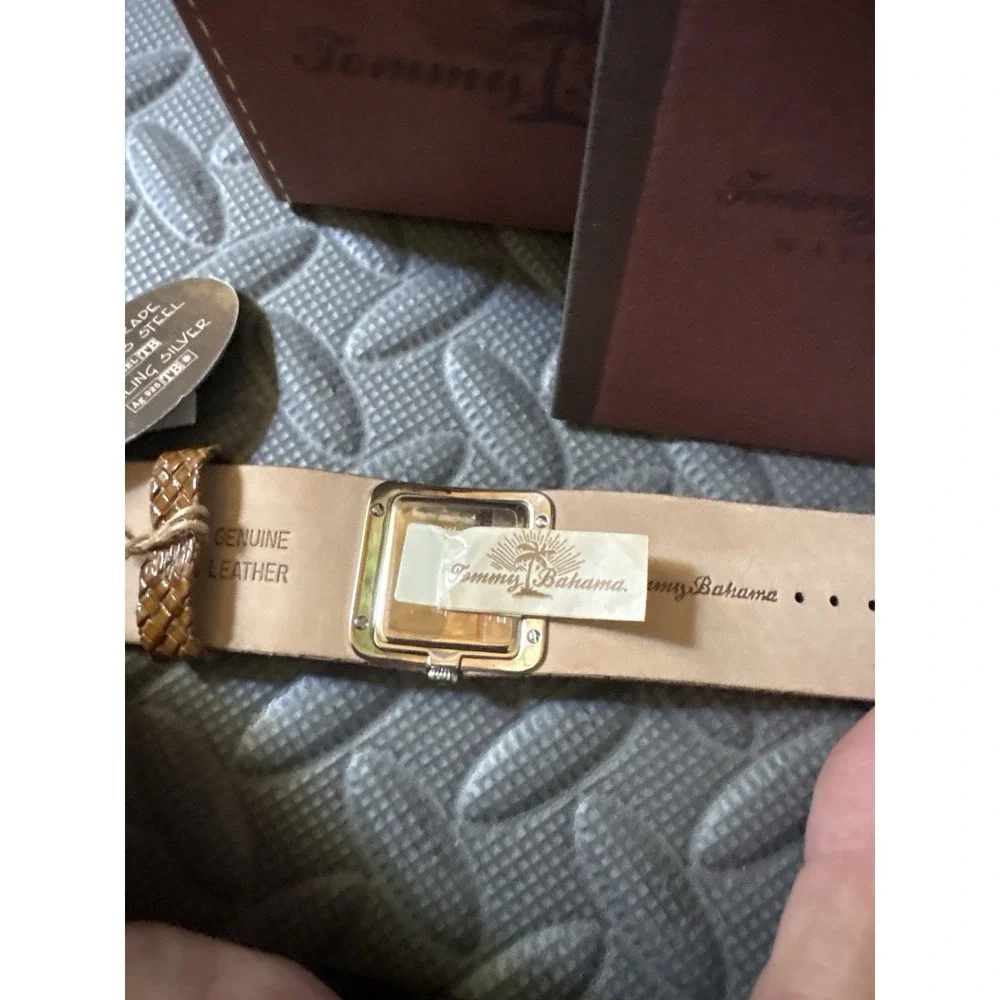 Tommy Bahama TB 2041 Ladies Wide Woven Brown Leather Band Watch Sterling Silver